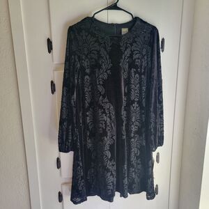 Taylor Velvet Whymsical Goth Romantic Long Sleeve Black Burnout Whitchy Dress
